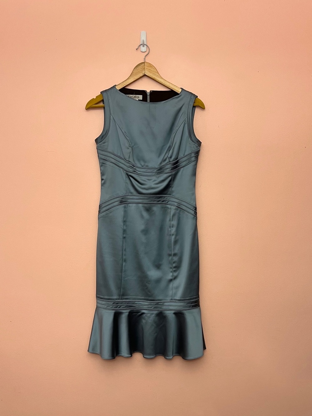 Kay Unger Blue Satin Ruffle Peplum Midi Dress Size 8